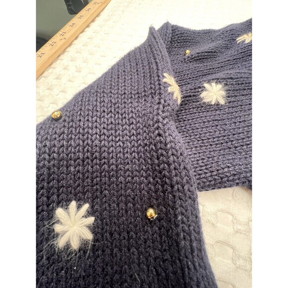 Vintage Snowman Cardigan Hand Embroidered Christopher & Banks Size L Christmas - Picture 4 of 16